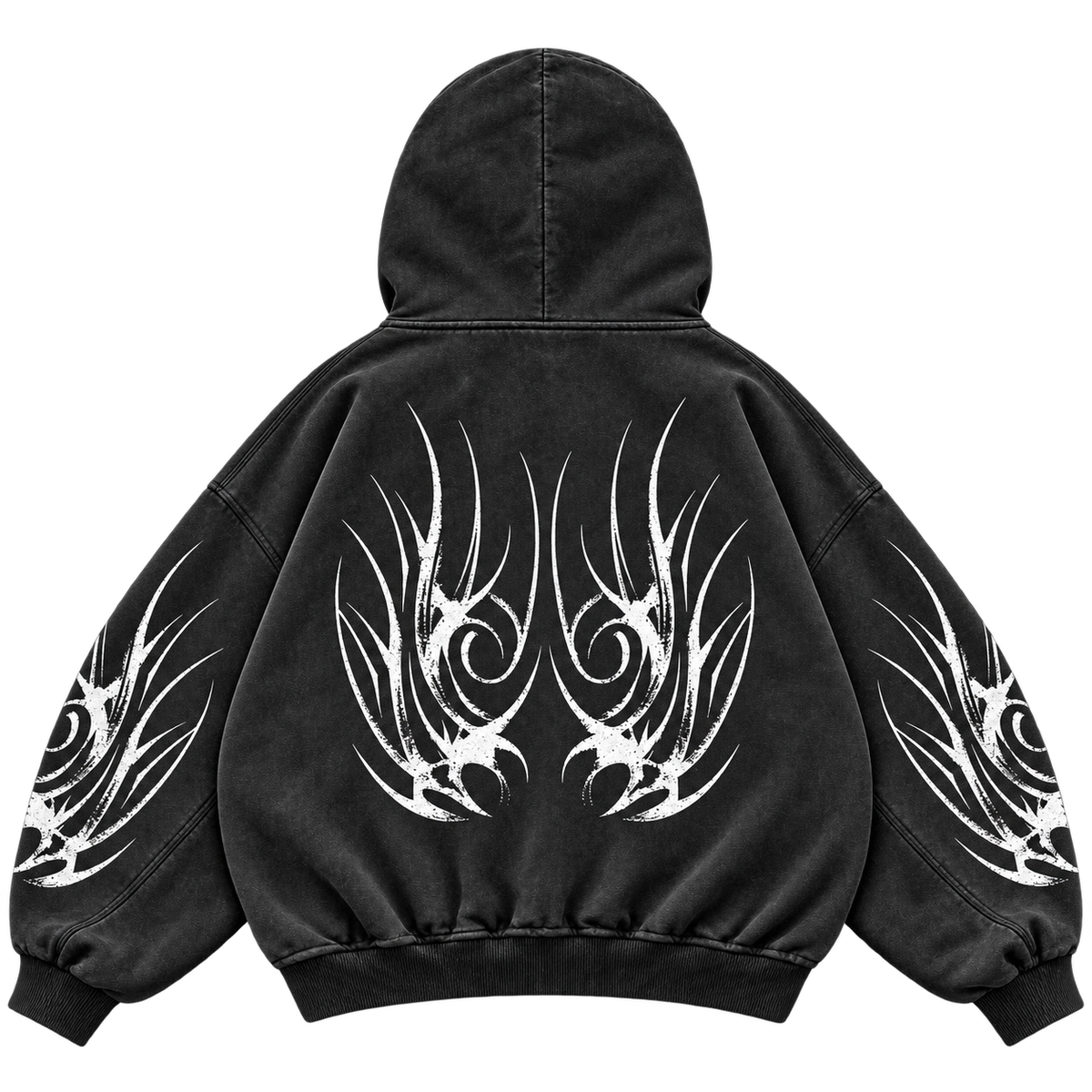 Metal Washed Zip Hoodie - Black - Back