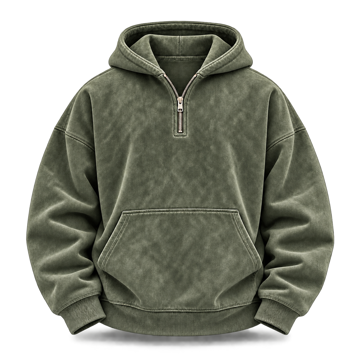 Army Green Washed Half-Zip Oversized Hoodie front view