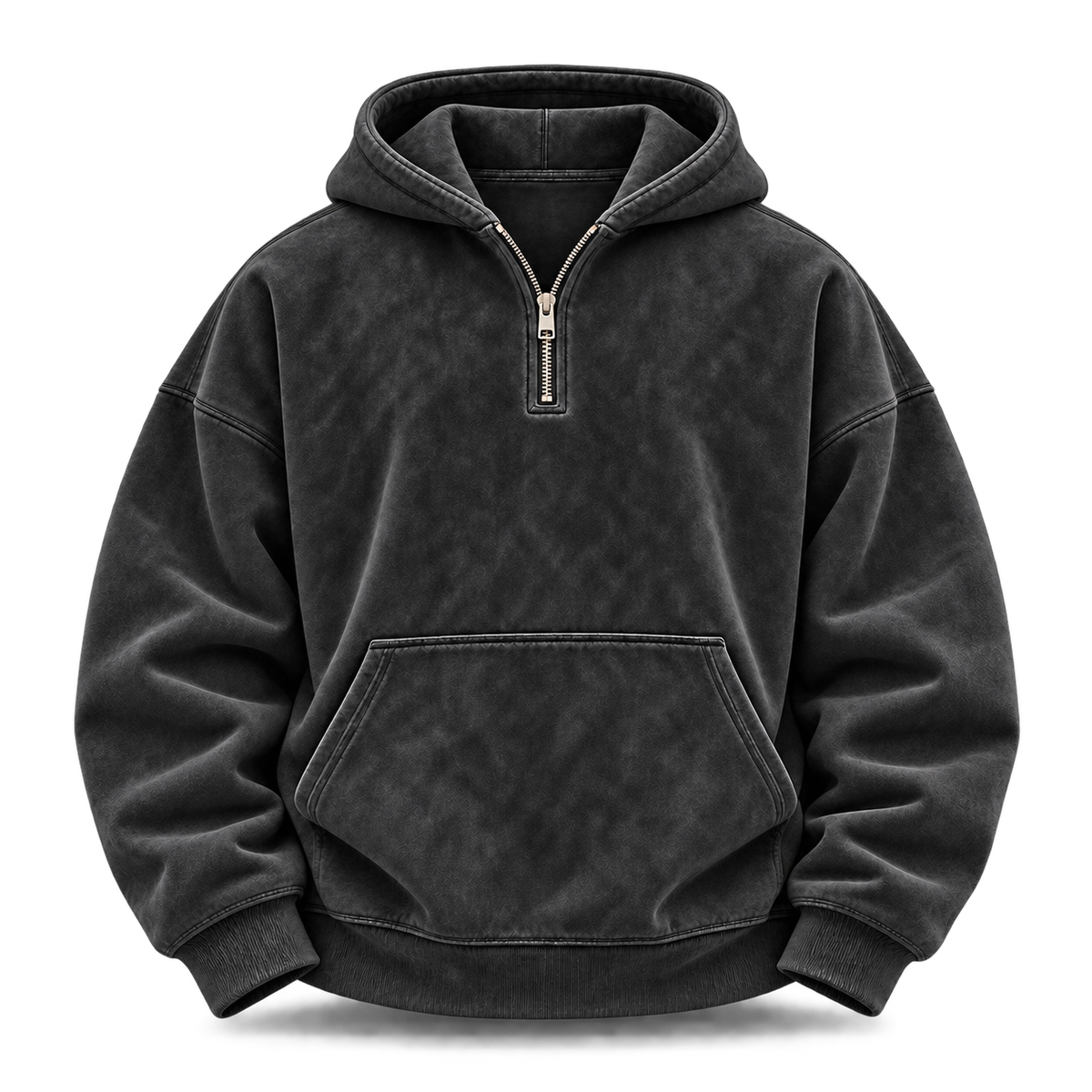 Black Washed Half-Zip Oversized Hoodie front view