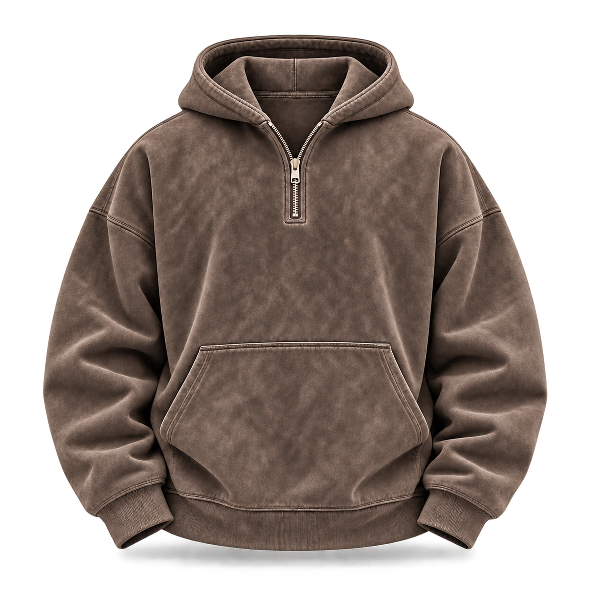 Coffee Washed Half-Zip Oversized Hoodie front view