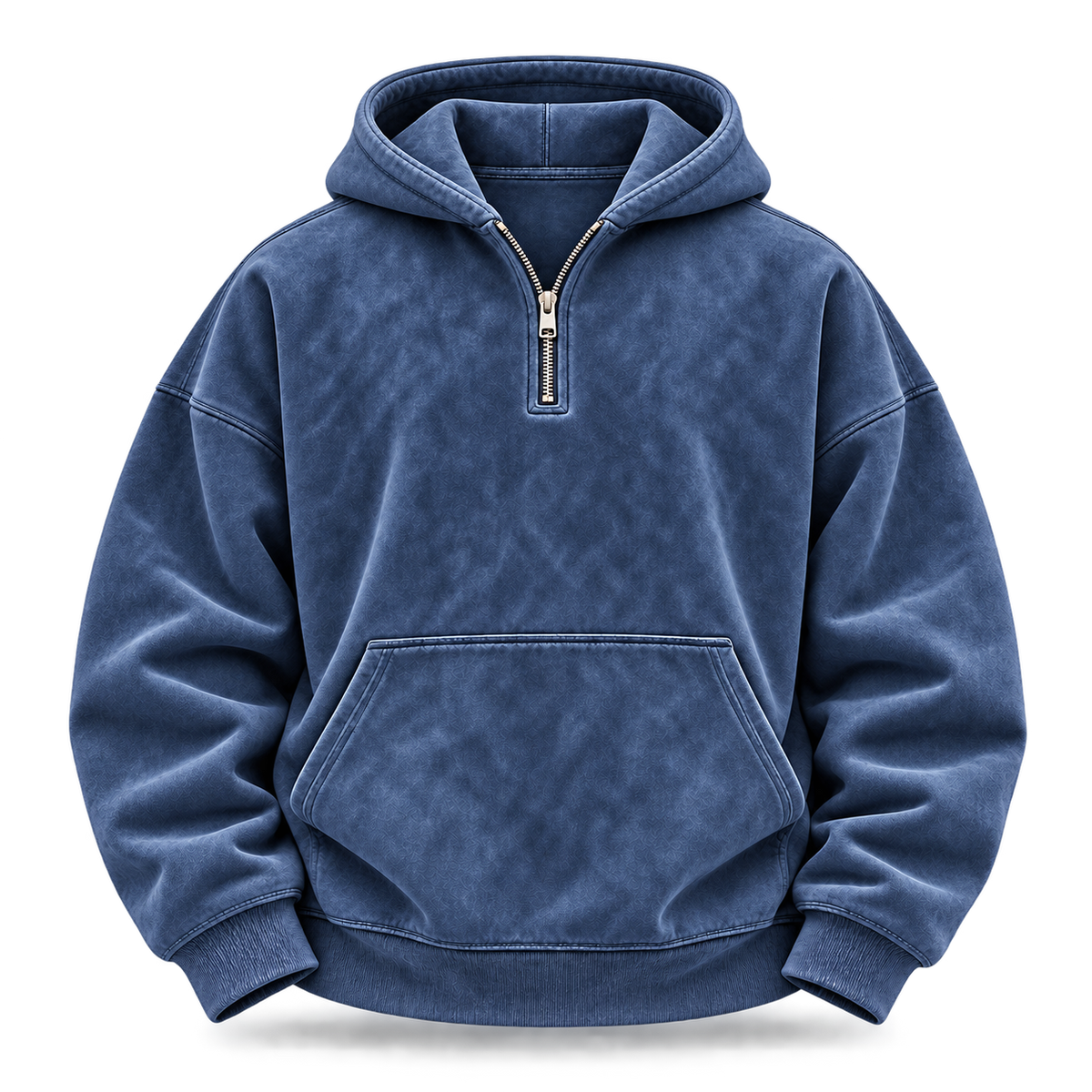 Dark Blue Washed Half-Zip Oversized Hoodie front view