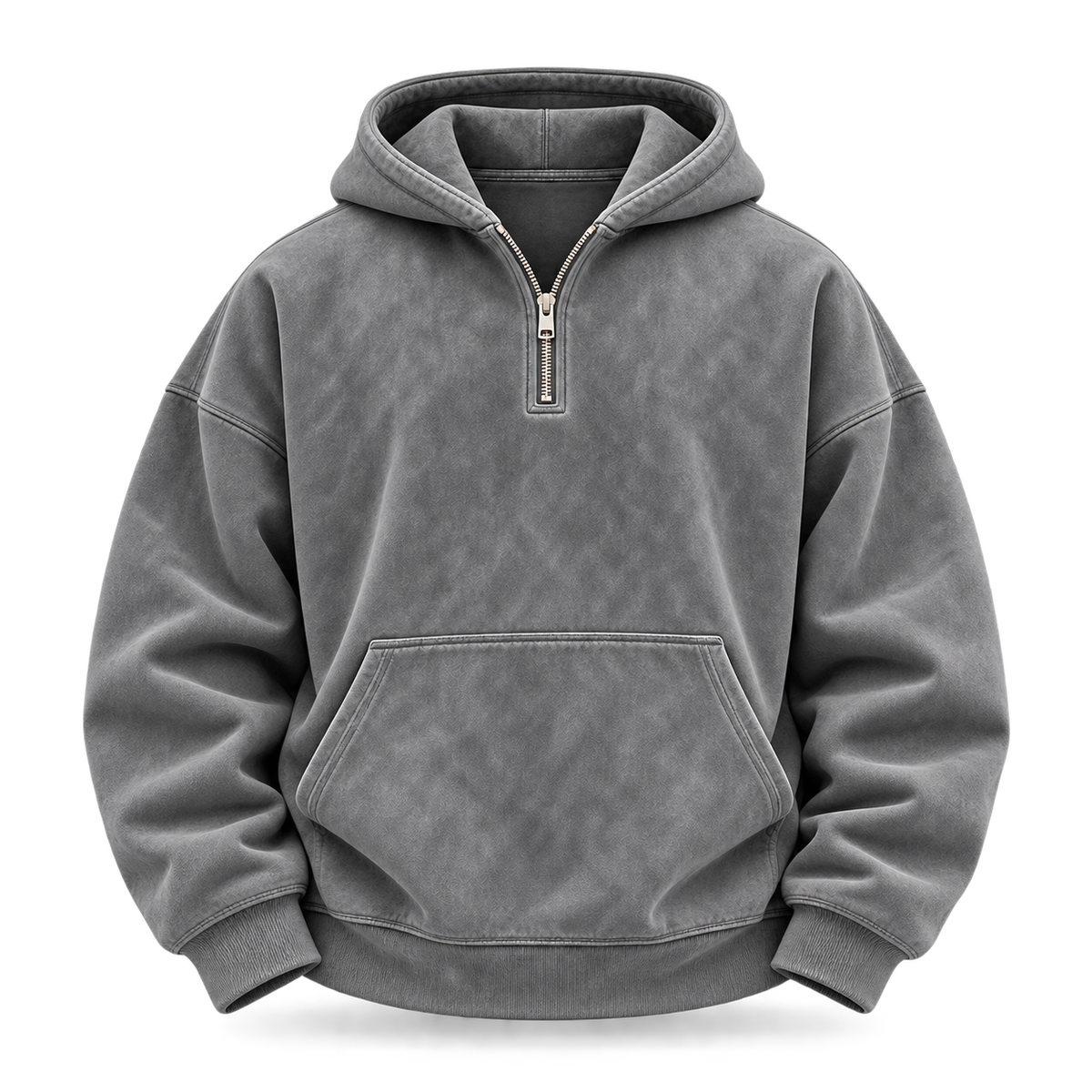 Gray Washed Half-Zip Oversized Hoodie front view
