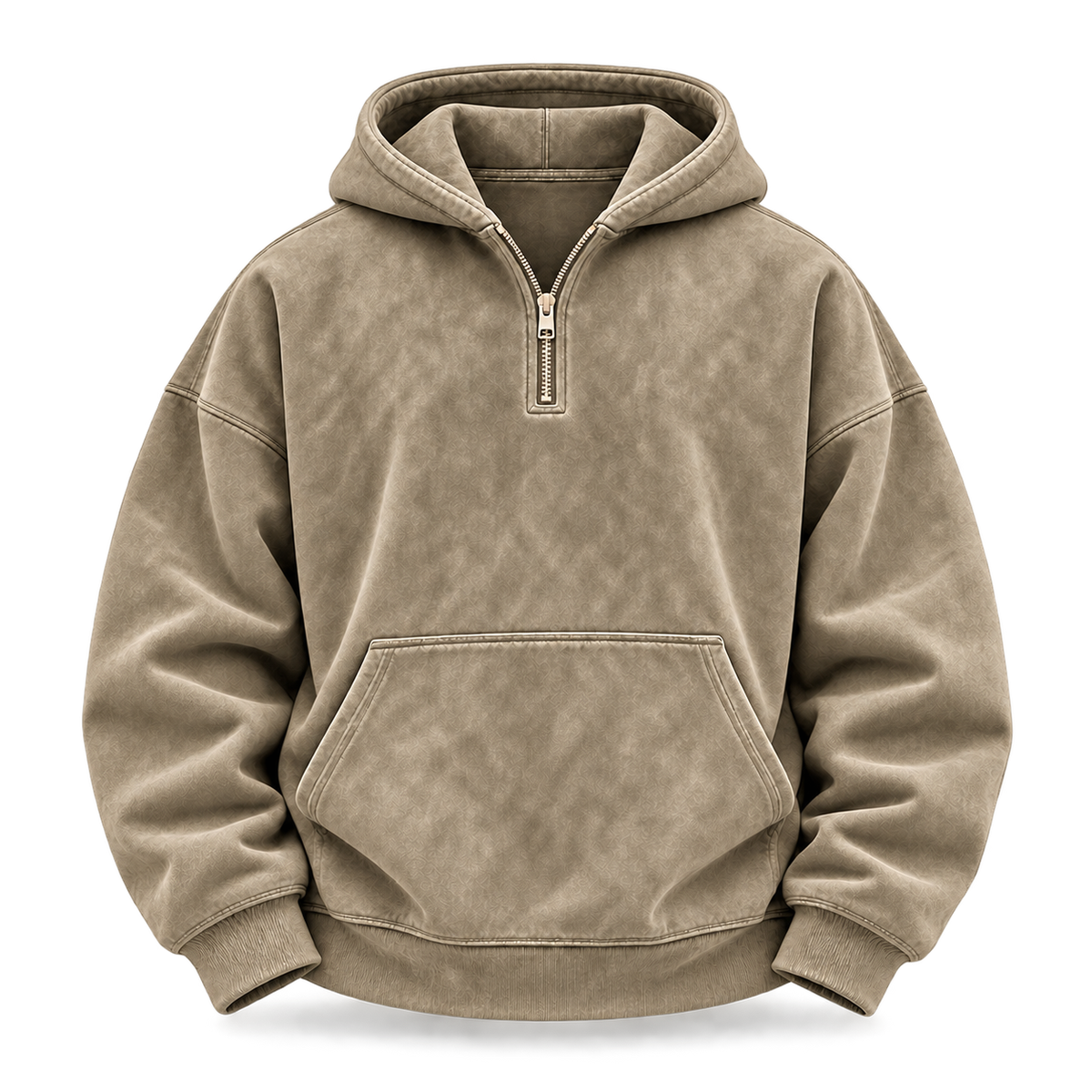Khaki Washed Half-Zip Oversized Hoodie front view