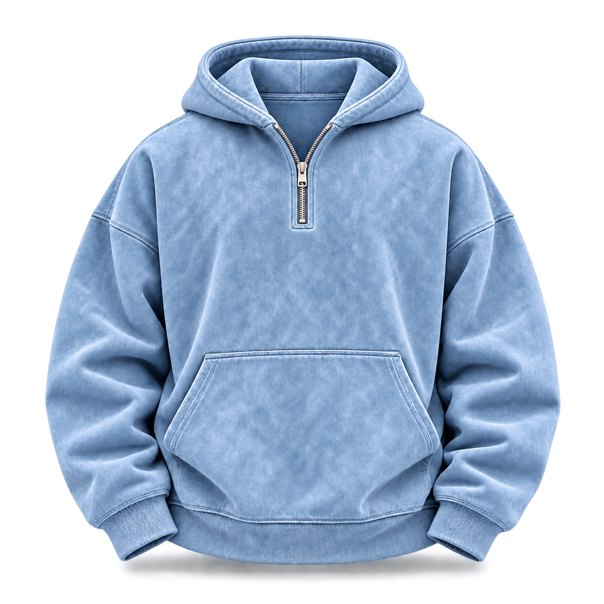 Light Blue Washed Half-Zip Oversized Hoodie front view