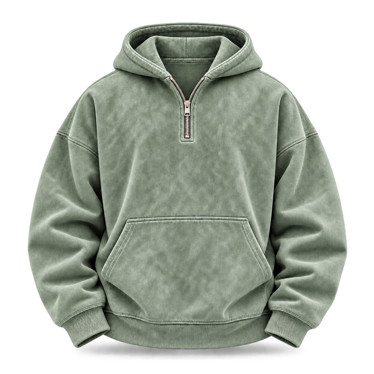 Light Green Washed Half-Zip Oversized Hoodie front view