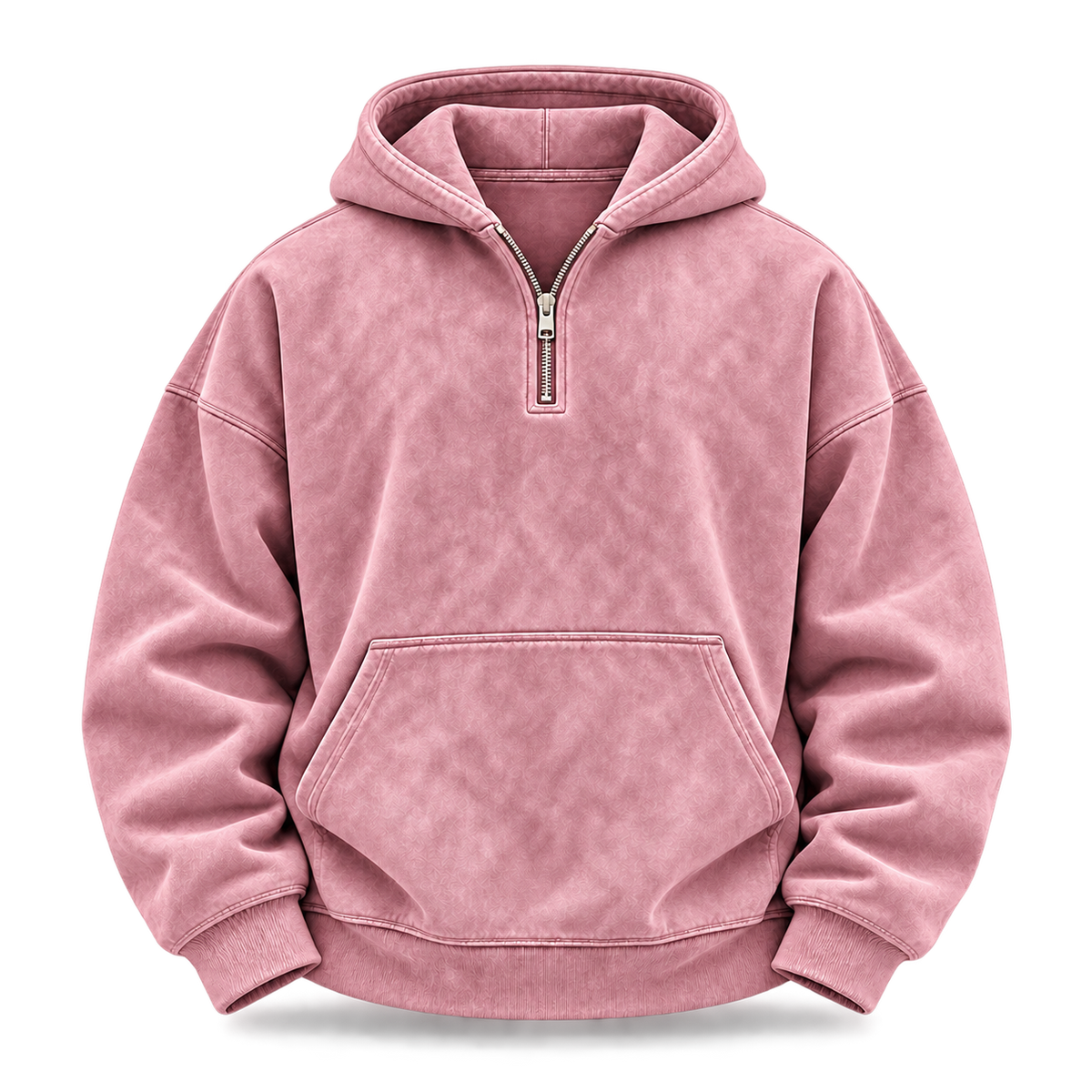 Pink Washed Half-Zip Oversized Hoodie front view