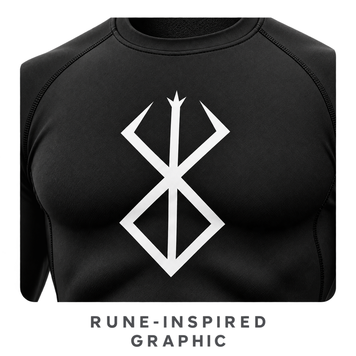 Black — White Rune — rune graphic detail — Berserk Compression Long-Sleeve