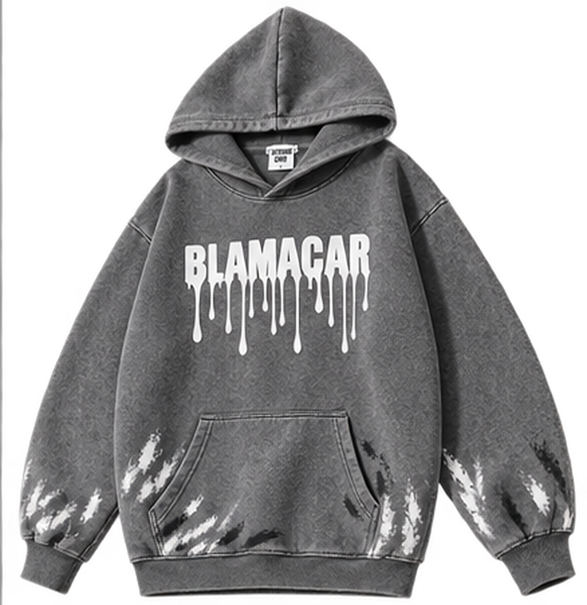 Black — angled front — Blamacar Drip Graphic Oversized Hoodie
