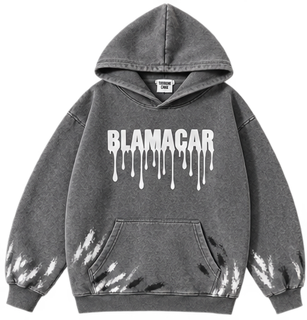 Black — front — Blamacar Drip Graphic Oversized Hoodie