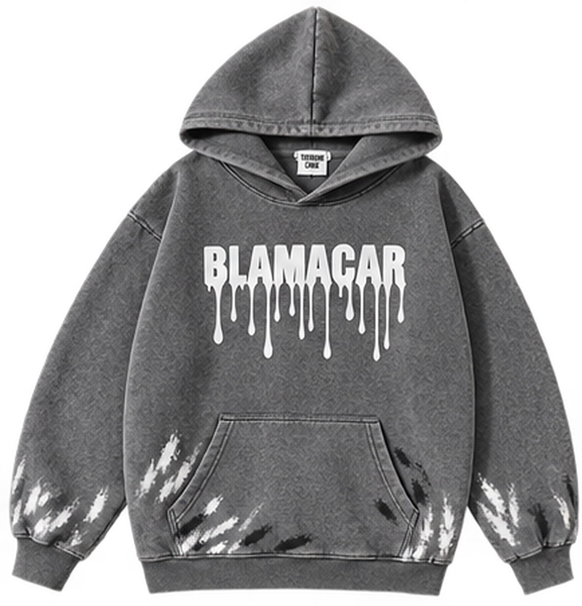 Black — front — Blamacar Drip Graphic Oversized Hoodie
