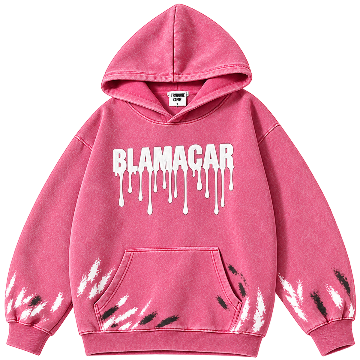 Rose Red — angled front — Blamacar Drip Graphic Oversized Hoodie