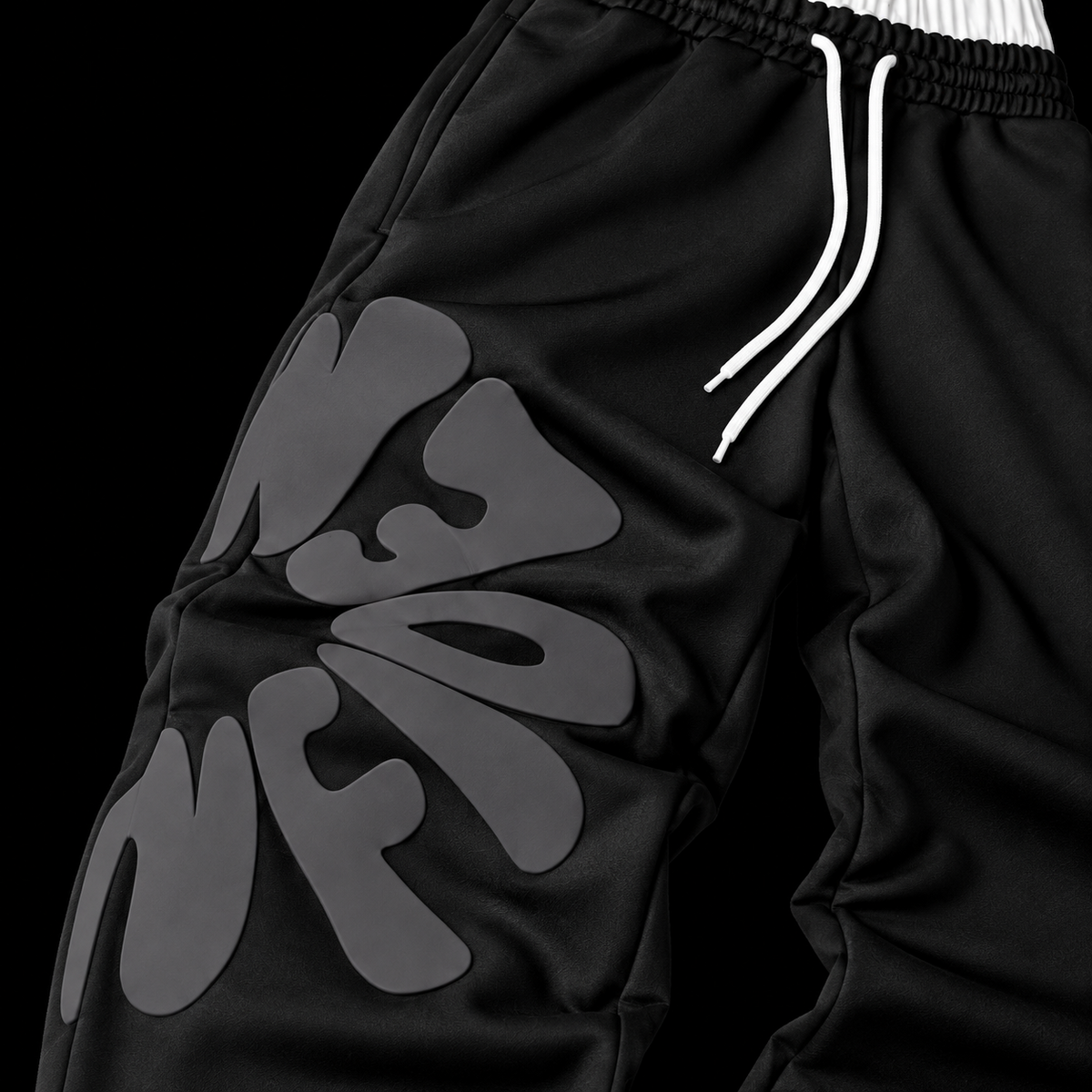 Black Tonal Graphic Bold Letter Graphic Straight-Leg Pants - Lower Leg Detail