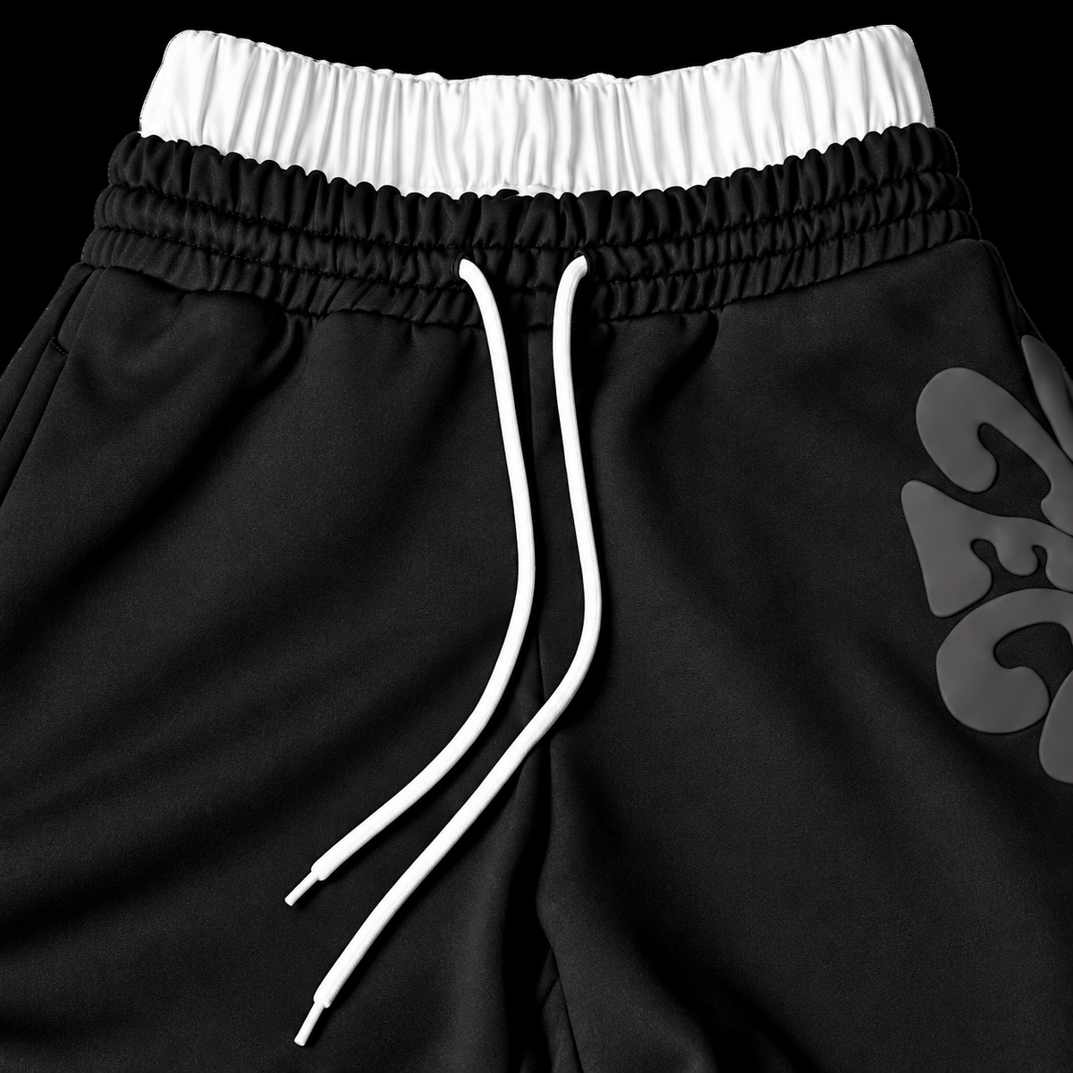 Black Tonal Graphic Bold Letter Graphic Straight-Leg Pants - Waistband Detail