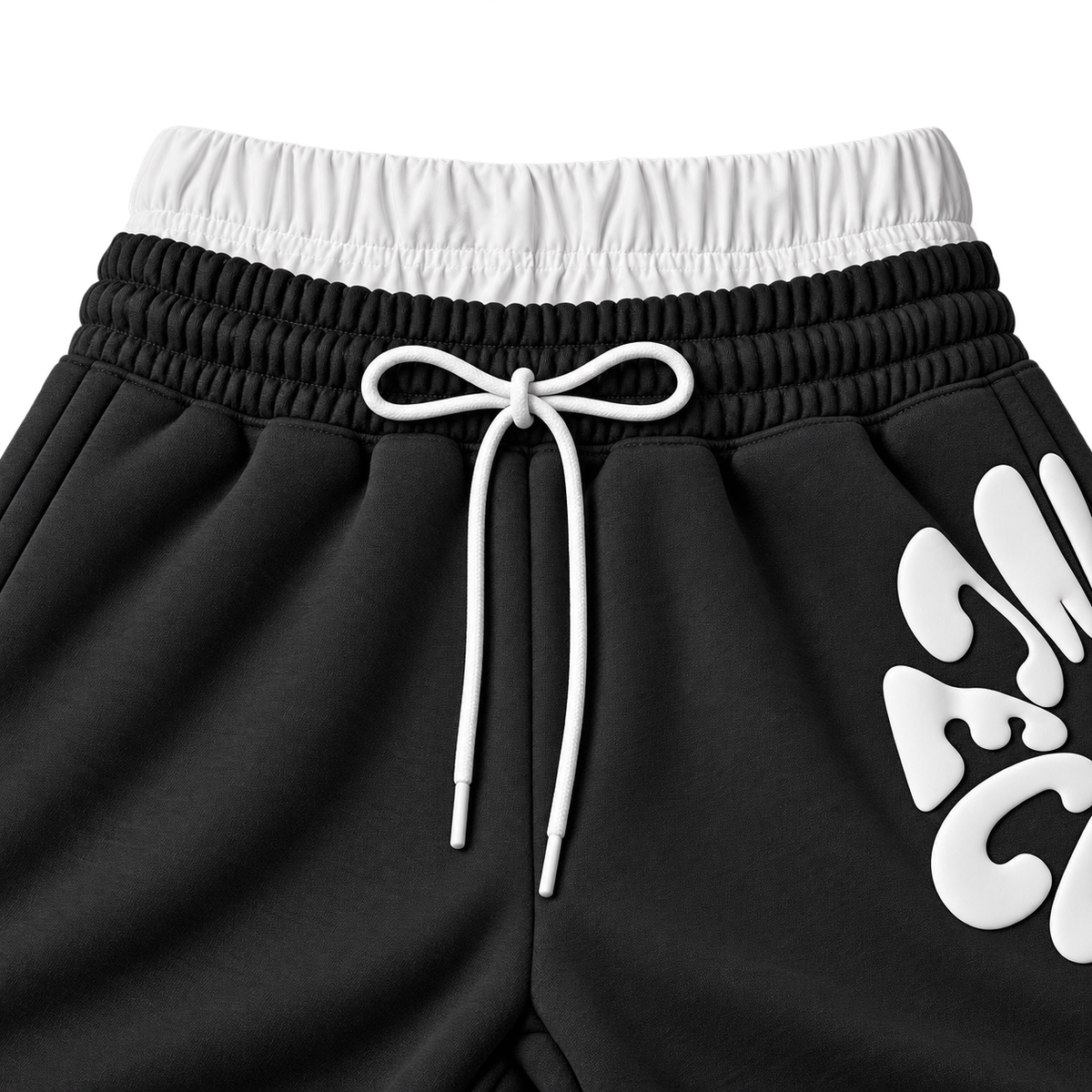 Black White Graphic Bold Letter Graphic Straight-Leg Pants - Waistband Detail