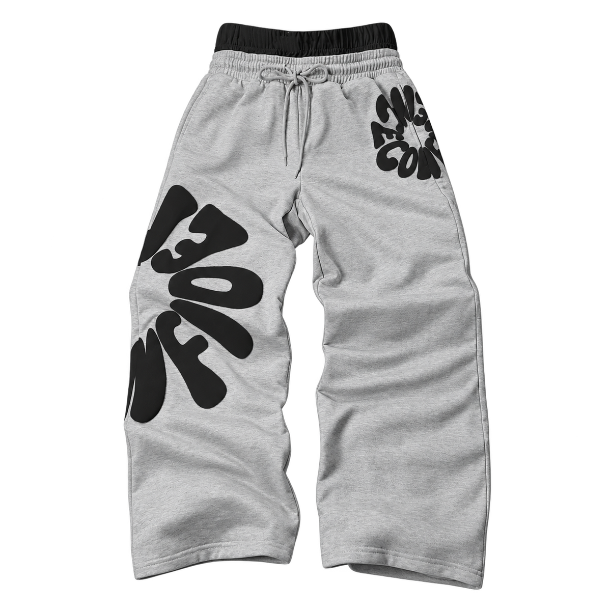Heather Gray Bold Letter Graphic Straight-Leg Pants with black graphics, transparent background
