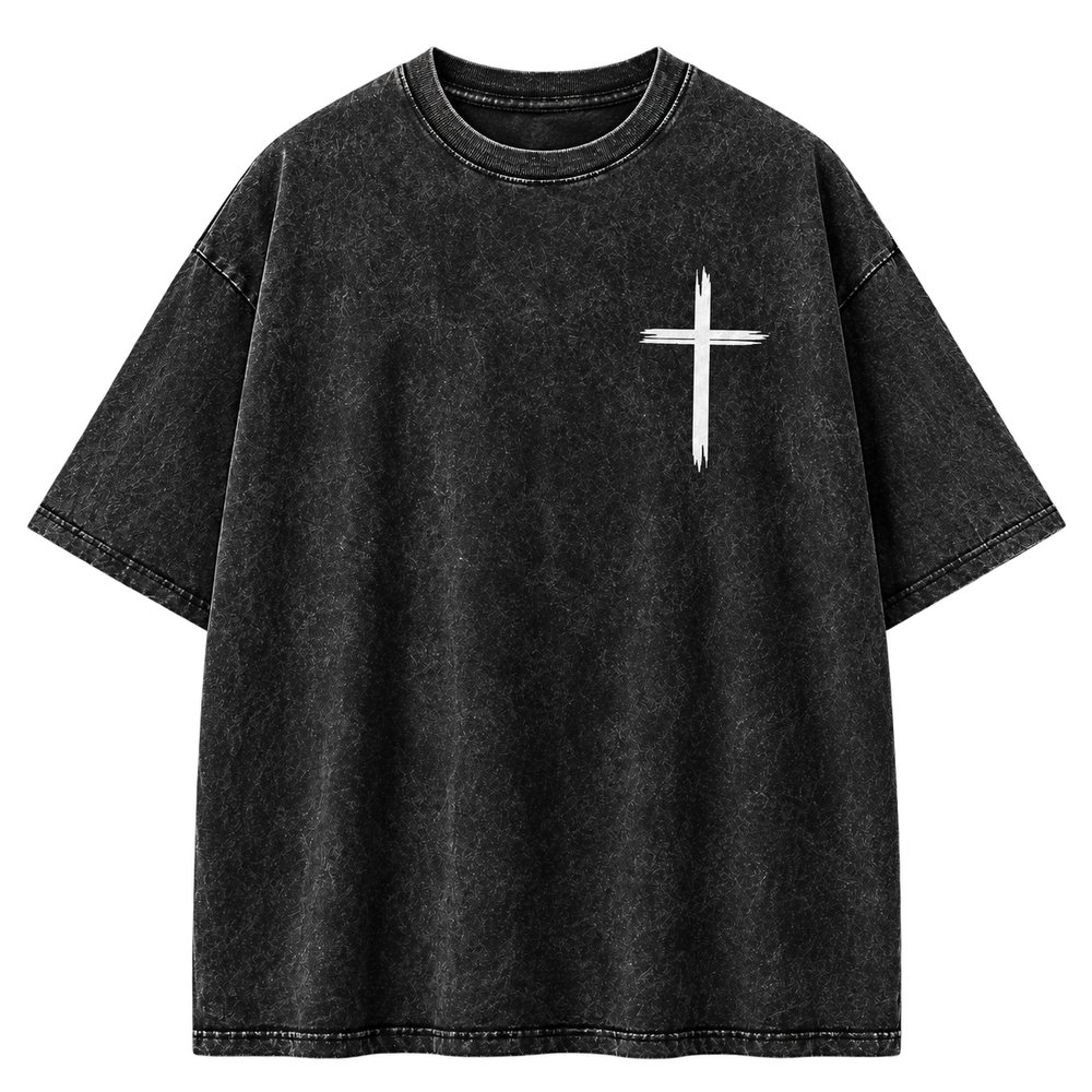 Black — front — Faith Over Fear Graphic Tee with white cross graphic
