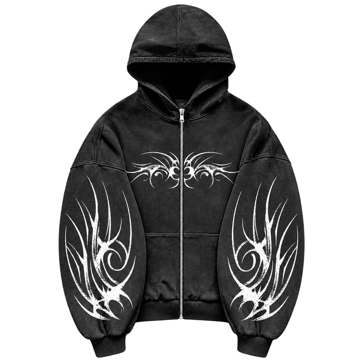 Metal Washed Zip Hoodie - Black - Alternate Front
