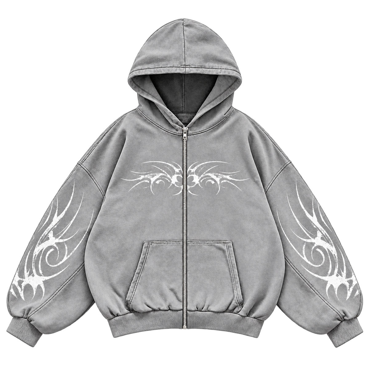 Metal Washed Zip Hoodie - Washed Gray - Front