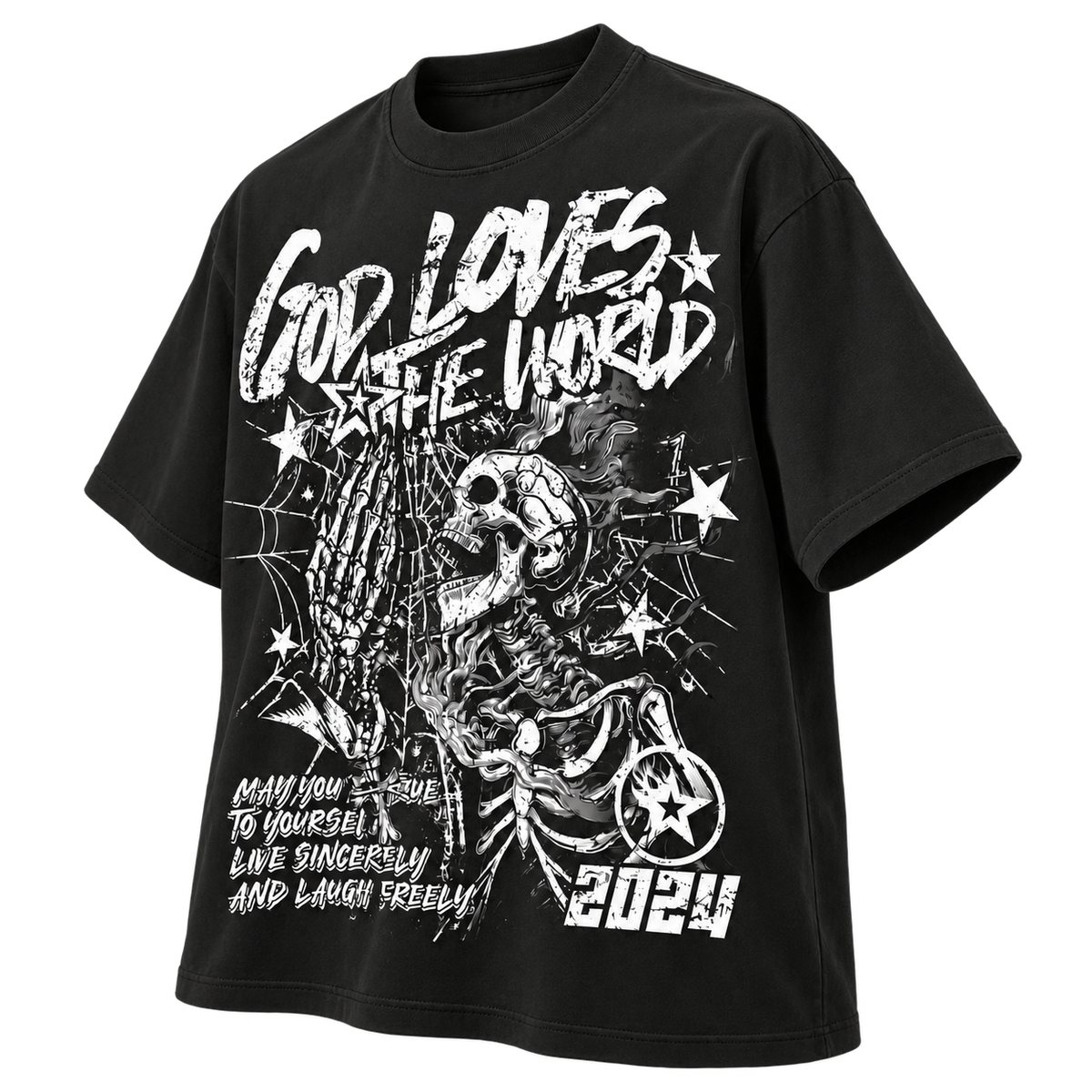 Black — angled front — Punk Rock Retro Oversized Graphic Tee