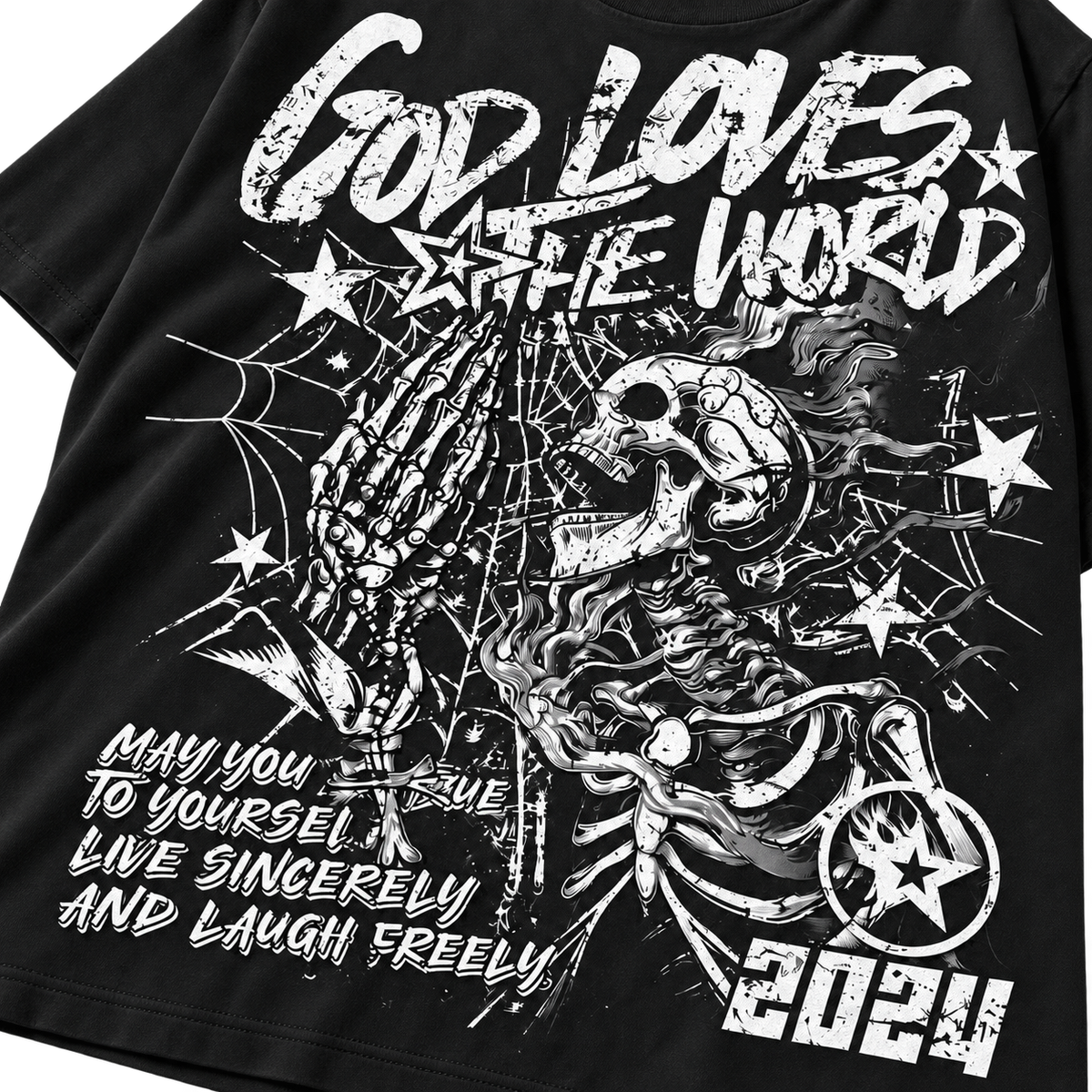 Black — lower graphic detail — Punk Rock Retro Oversized Graphic Tee