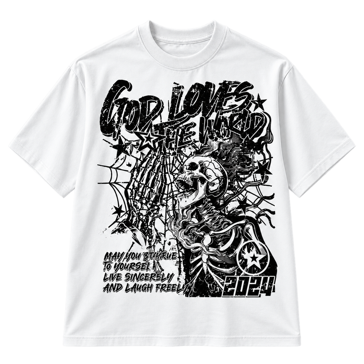 White — front hero — Punk Rock Retro Oversized Graphic Tee
