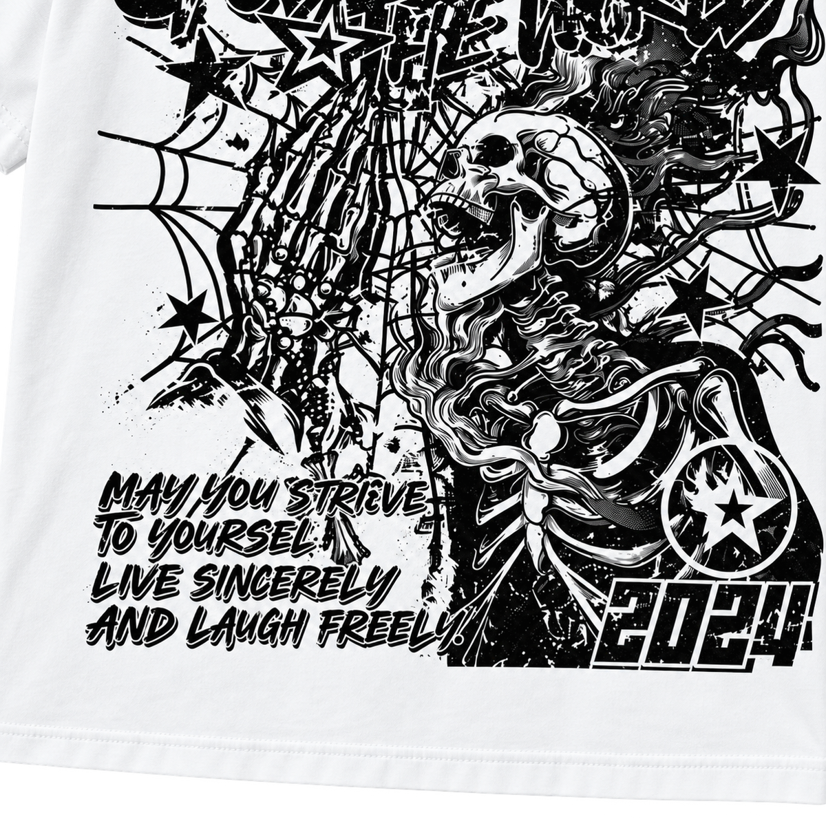 White — lower graphic detail — Punk Rock Retro Oversized Graphic Tee