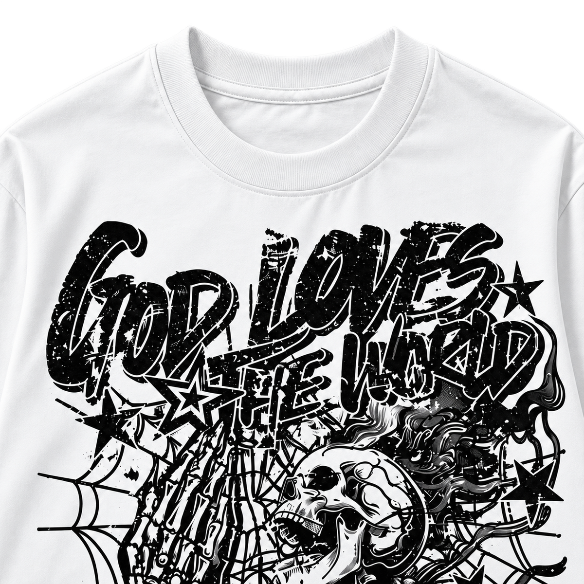 White — upper graphic detail — Punk Rock Retro Oversized Graphic Tee