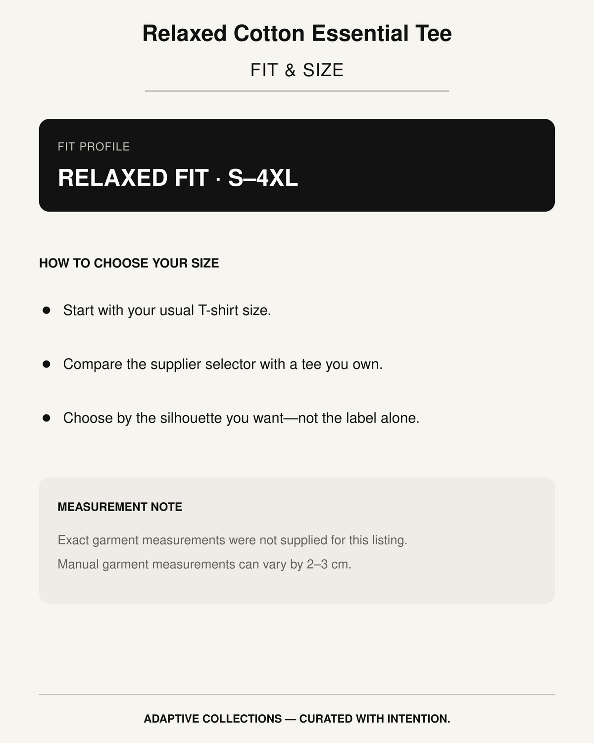 Relaxed Cotton Essential Tee fit and size guidance