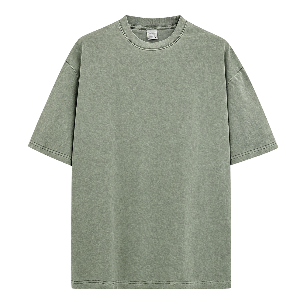 Vintage Wash Essential Tee in Army Green, transparent front product view