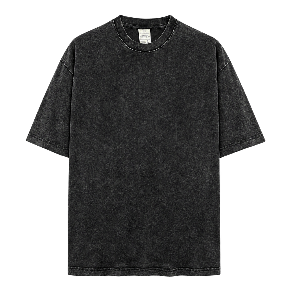 Vintage Wash Essential Tee in Black, transparent front product view