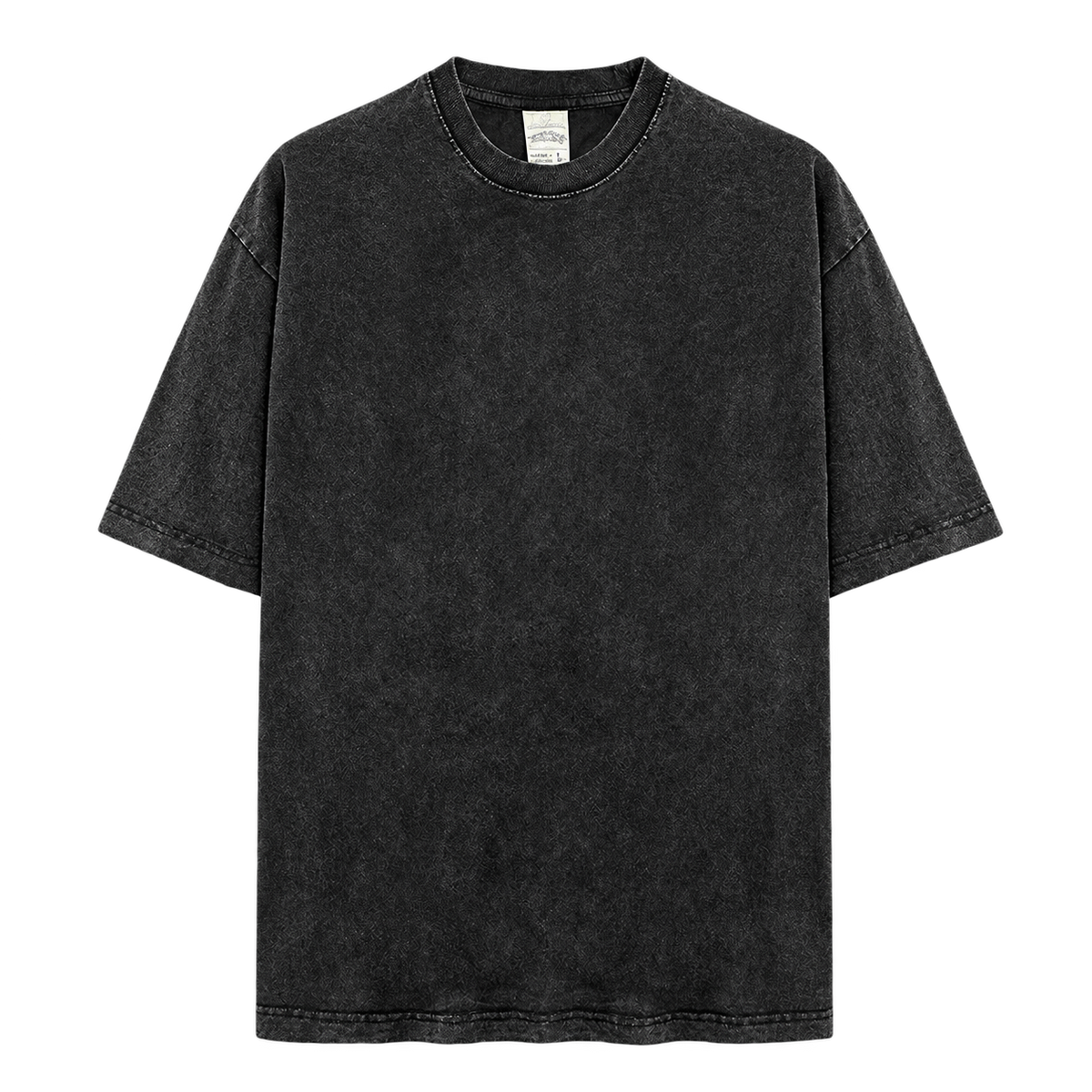 Vintage Wash Essential Tee in Black, transparent front product view