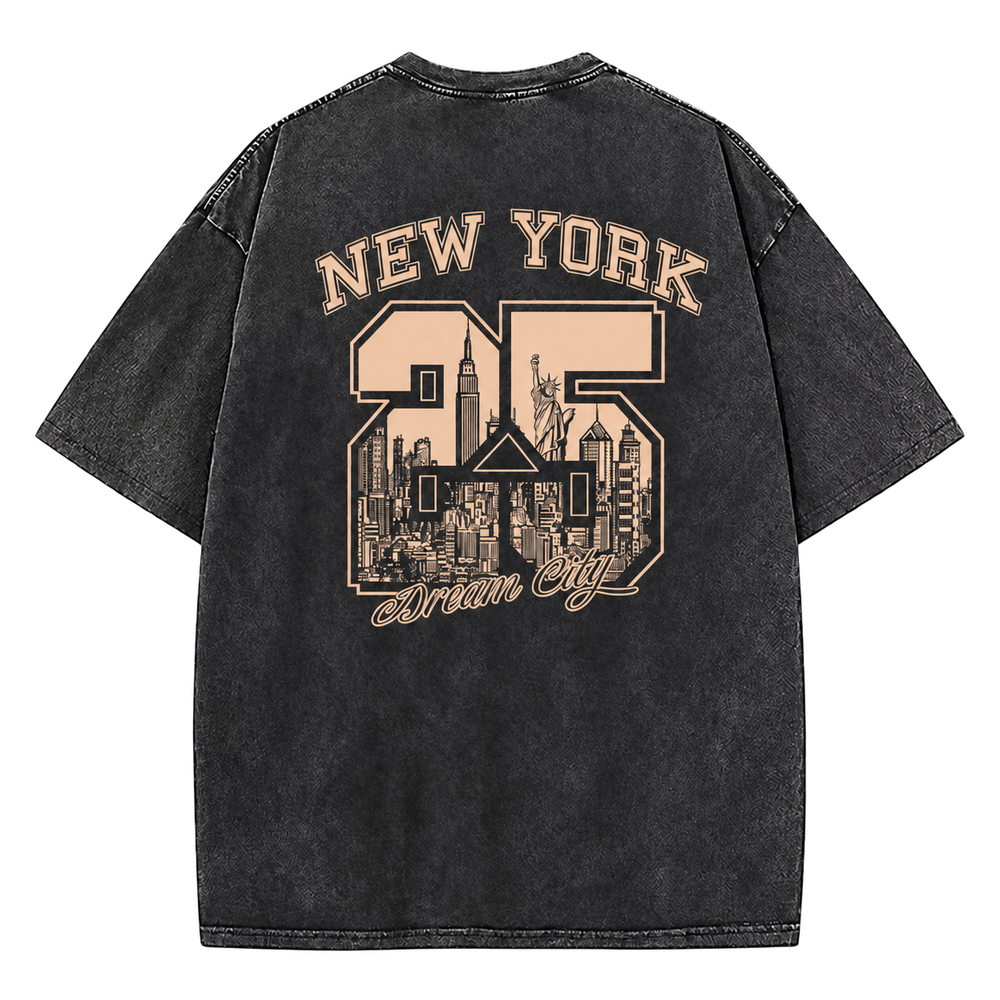 Vintage Wash New York 25 Tee in black, New York graphic back view