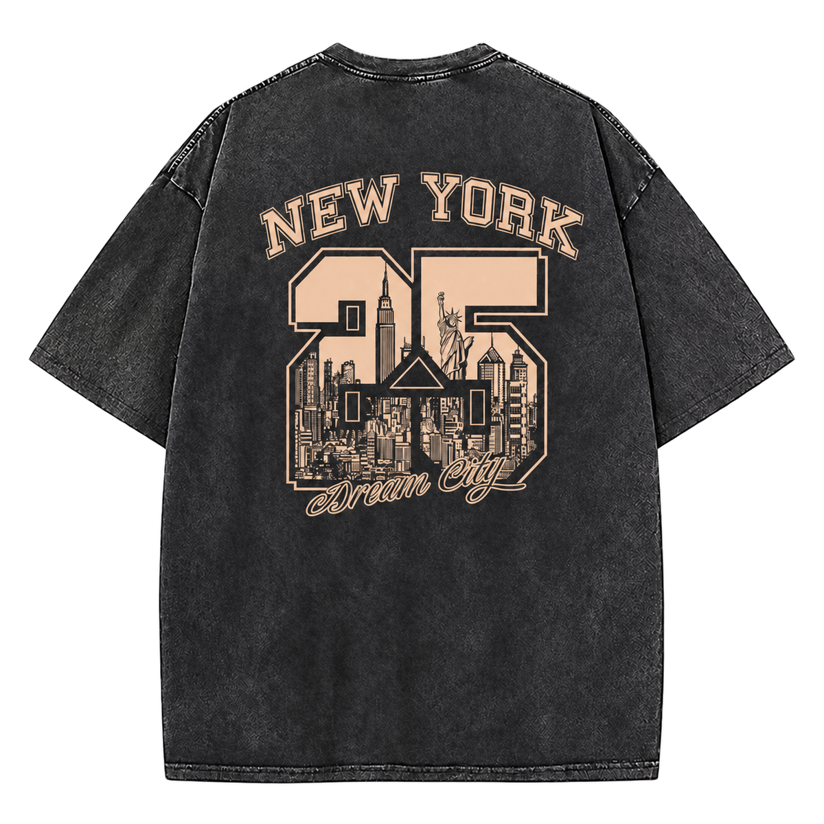 Vintage Wash New York 25 Tee in black, New York graphic back view