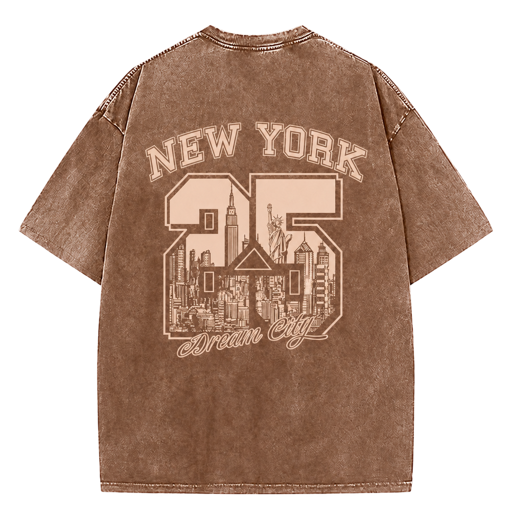 Vintage Wash New York 25 Tee in brown, New York graphic back view