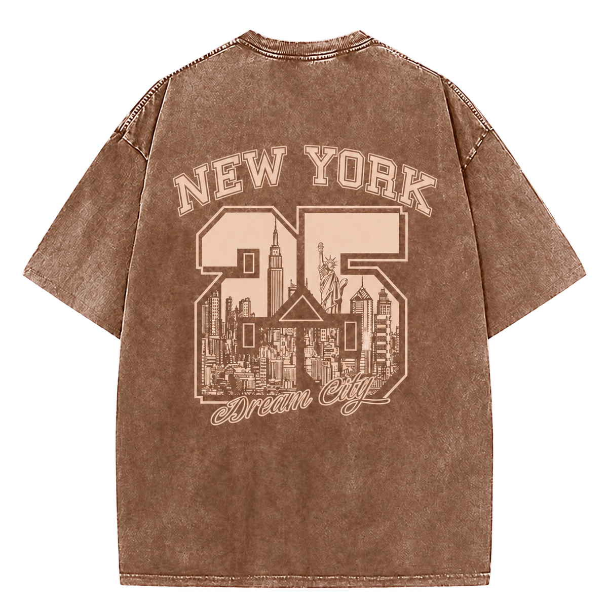 Vintage Wash New York 25 Tee in brown, New York graphic back view