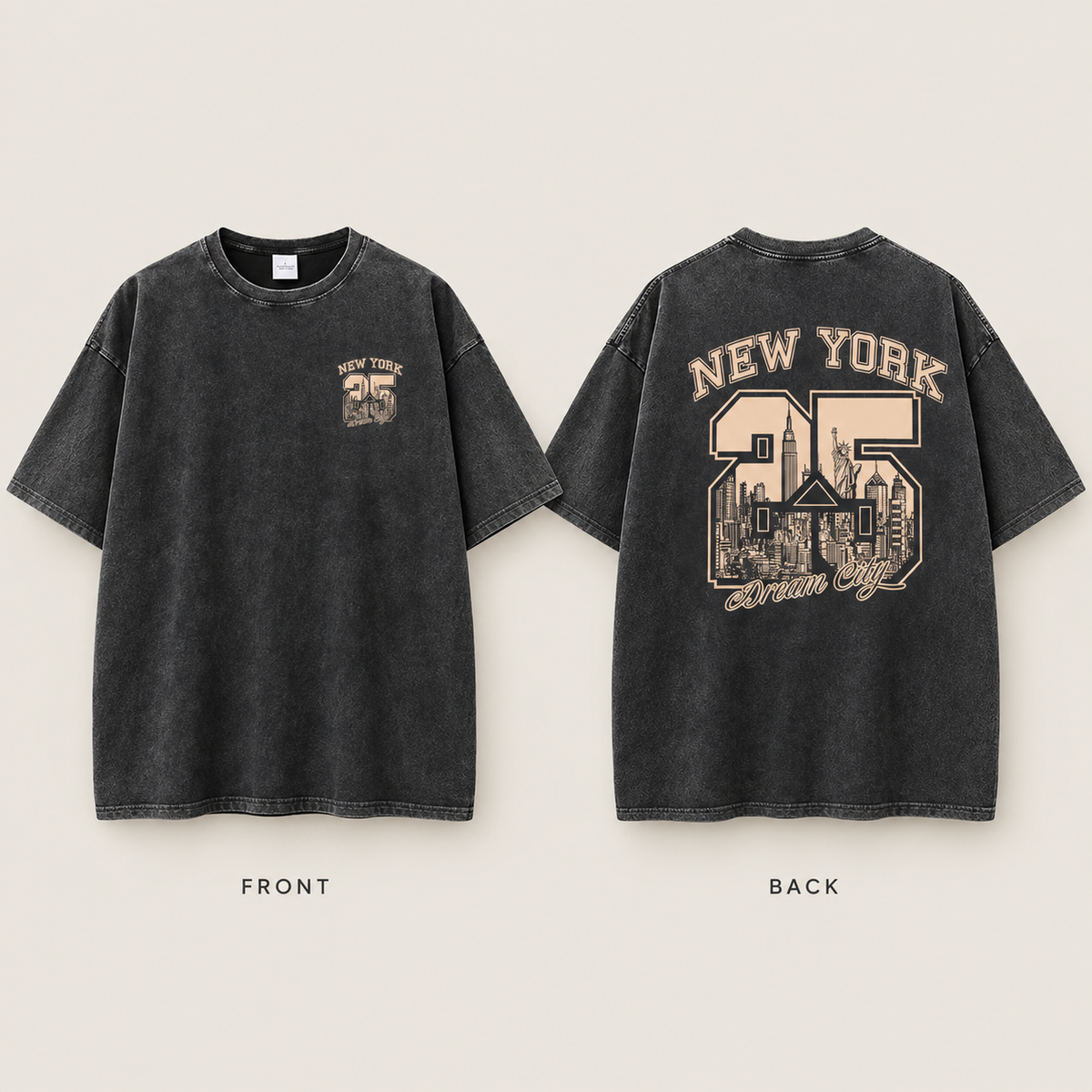 Vintage Wash New York 25 Tee front and back design overview