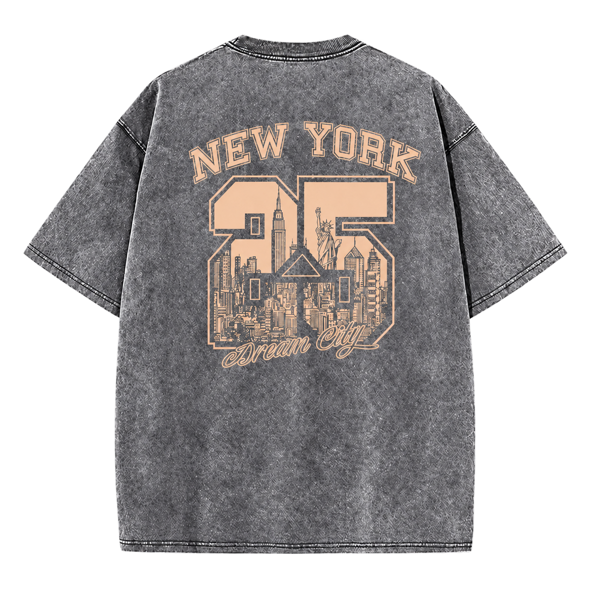 Vintage Wash New York 25 Tee in gray, New York graphic back view