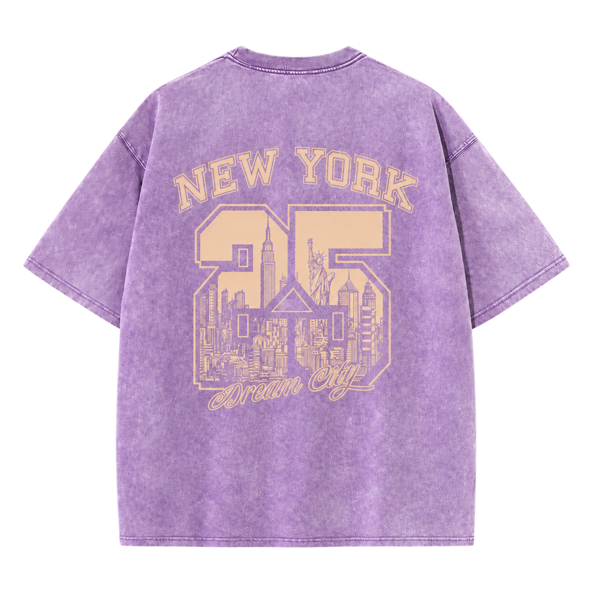 Vintage Wash New York 25 Tee in lavender, New York graphic back view