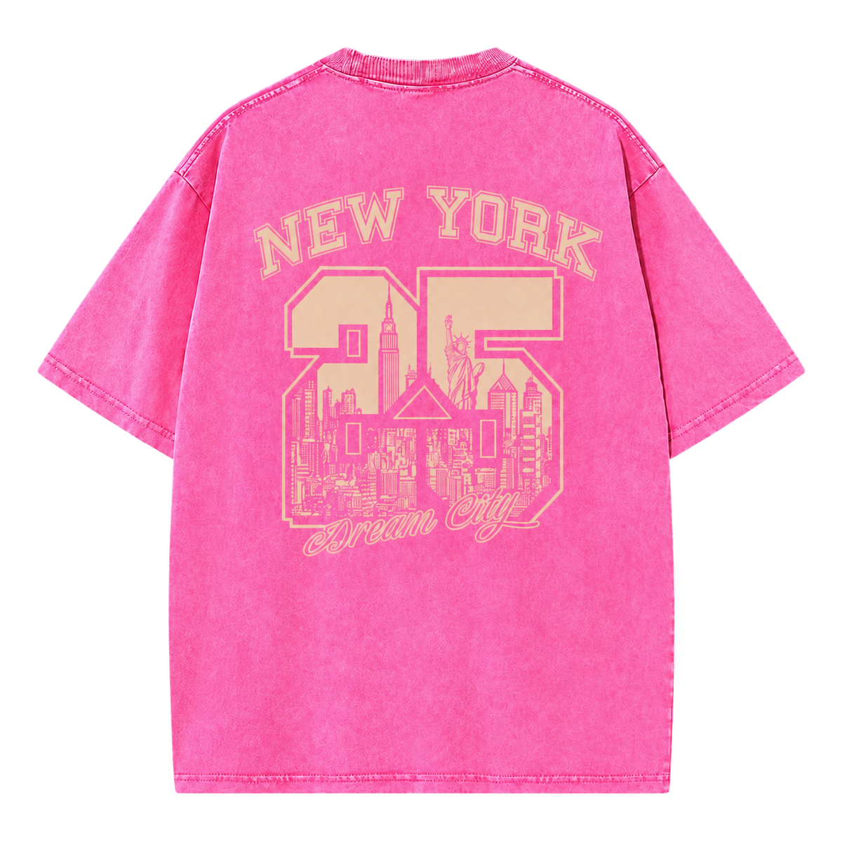 Vintage Wash New York 25 Tee in pink, New York graphic back view