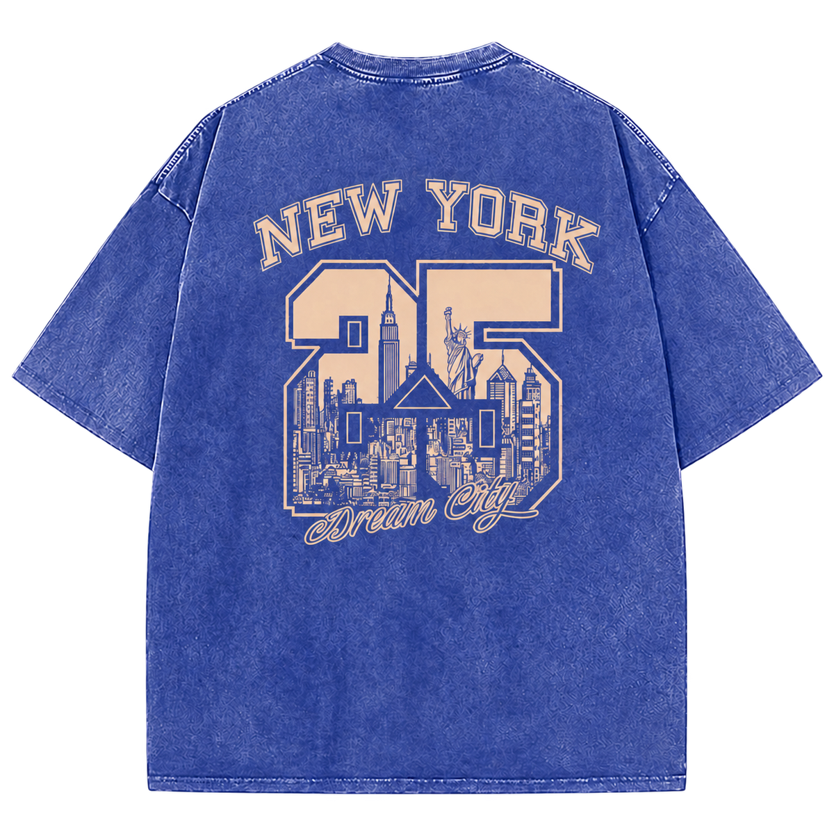 Vintage Wash New York 25 Tee in royal blue, New York graphic back view