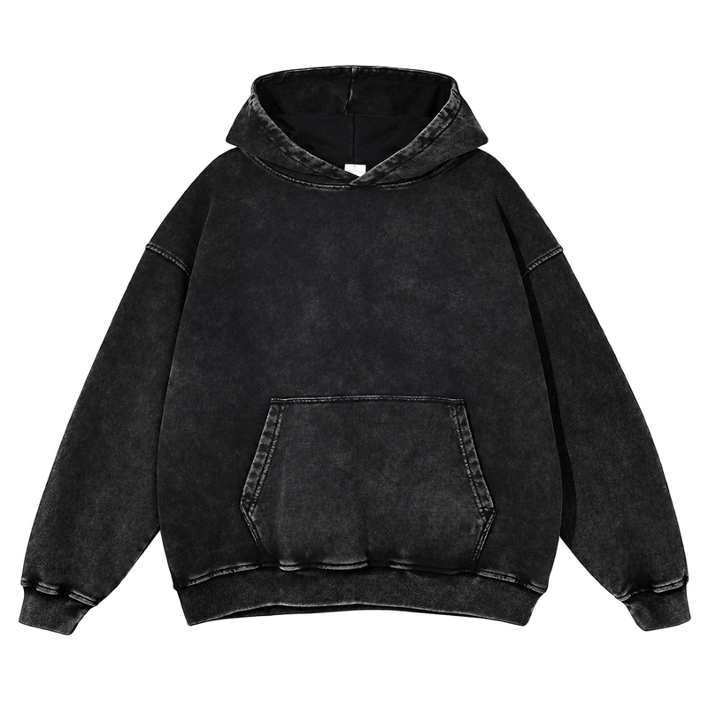 Vintage Wash Pullover Hoodie in Black, transparent front product view