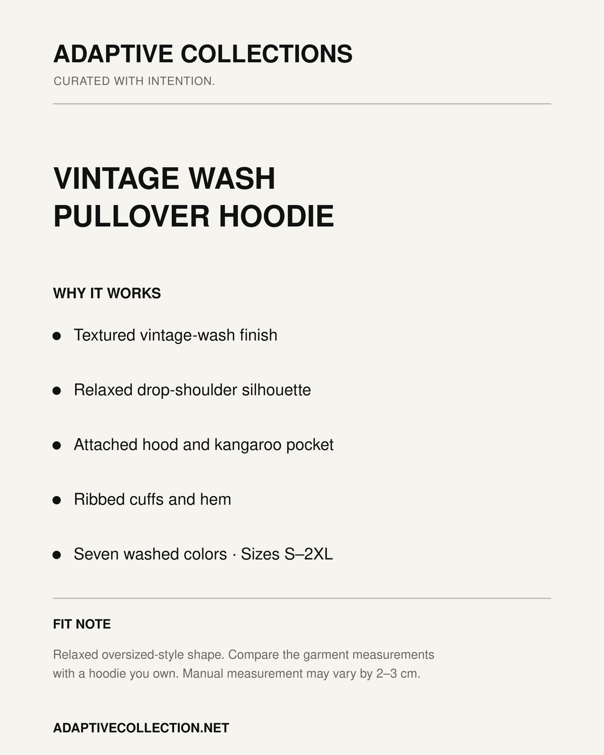 Adaptive Collections Vintage Wash Pullover Hoodie details and fit guide